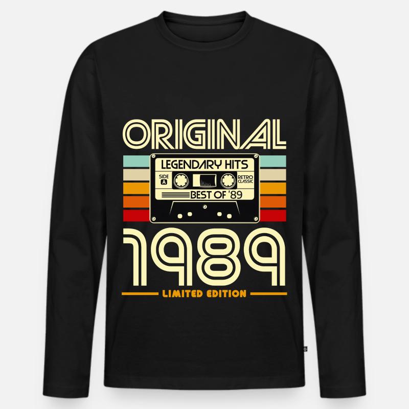 1989 Limited Edition Retro-Kassette - Männer Premium Bio Langarmshirt - Schwarz