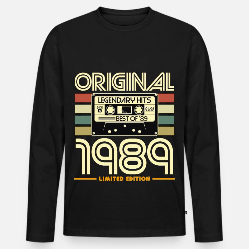 Original-Kassetten-Nostalgie von 1989 - Männer Premium Bio Langarmshirt - Schwarz