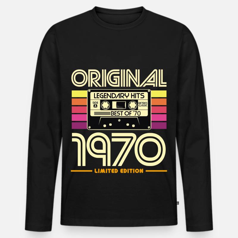 Originale Retro-Hits-Kassette von 1970 - Männer Premium Bio Langarmshirt - Schwarz