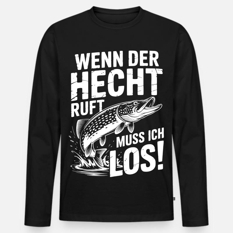 Der Hecht ruft! - Männer Premium Bio Langarmshirt - Schwarz