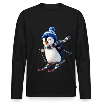 Skipinguin mit Wintermütze - Männer Premium Bio Langarmshirt - Schwarz - Vorne - Nico (187cm)