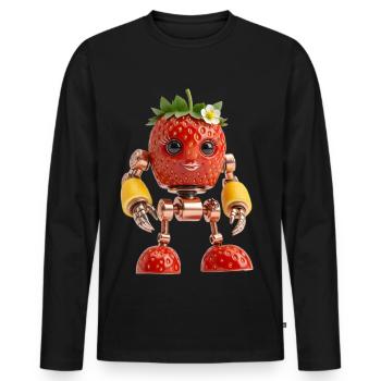Floral robot strawberry with wreath - Men's Premium Organic Long Sleeve Shirt - black - Front - Nico (187cm)