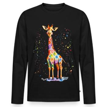 Girafe aquarelle colorée - T-shirt manches longues Premium bio Homme - noir - Devant - Nico (187cm)