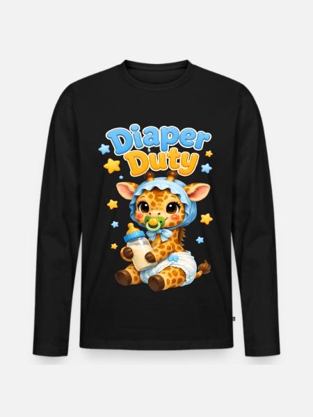 Windeldienst-Giraffenbaby - Männer Premium Bio Langarmshirt - Schwarz
