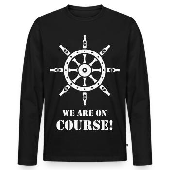 We Are On Course! (Beer / Ship’s Wheel / White) - Men's Premium Organic Long Sleeve Shirt - black - Front - Nico (187cm)