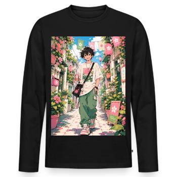 Spring walk through the Blumengasse - Men's Premium Organic Long Sleeve Shirt - black - Front - Nico (187cm)