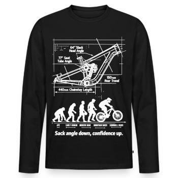 Plan de l’évolution MTB : descente pleine suspension - T-shirt manches longues Premium bio Homme - noir - Devant - Nico (187cm)