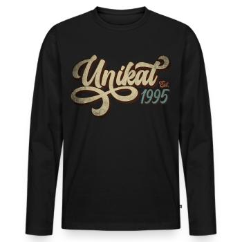 Unikat Est. 1995 - Männer Premium Bio Langarmshirt - Schwarz - Vorne - Nico (187cm)