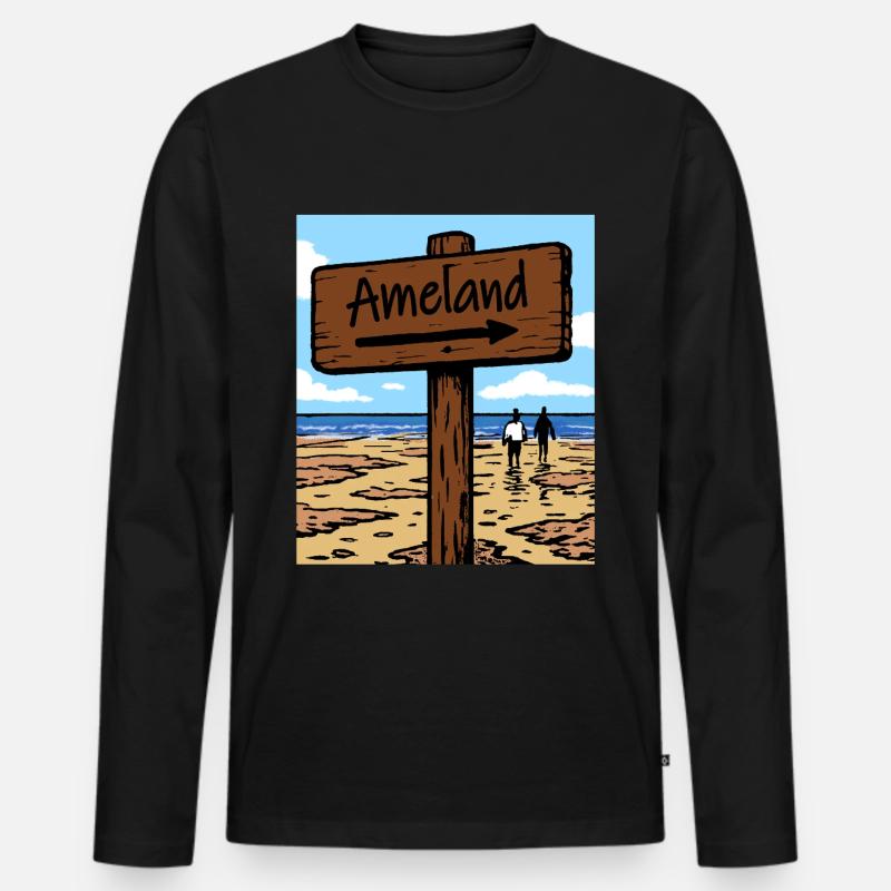 Ameland Strand - Männer Premium Bio Langarmshirt - Schwarz