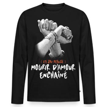 MOURIR D AMOUR ENCHAINÉ - T-shirt manches longues Premium bio Homme - noir - Devant - Nico (187cm)
