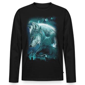 WOLVES PLANET SPACE SPIRITUALITÄT - Männer Premium Bio Langarmshirt - Schwarz - Vorne - Nico (187cm)