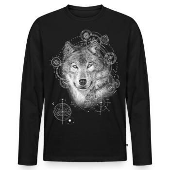 WOLF MYSTIC NATURE SPIRIT SPIRITUALITY NATURE - Men's Premium Organic Long Sleeve Shirt - black - Front - Nico (187cm)
