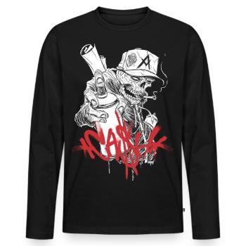 CASH GRAFF RAP HIP HOP TÊTE DE MORT STREETART - T-shirt manches longues Premium bio Homme - noir - Devant - Nico (187cm)