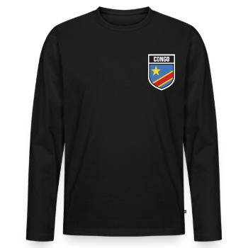 Kongo - Nationalfahne im Wappen - Männer Premium Bio Langarmshirt - Schwarz - Vorne - Nico (187cm)