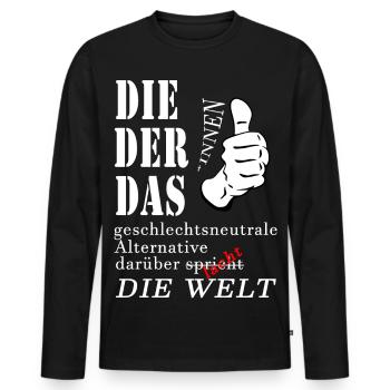 DIE DER DAS über die die Welt spricht lacht Gender - Männer Premium Bio Langarmshirt - Schwarz - Vorne - Nico (187cm)