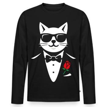 Le chat cool - T-shirt manches longues Premium bio Homme - noir - Devant - Nico (187cm)