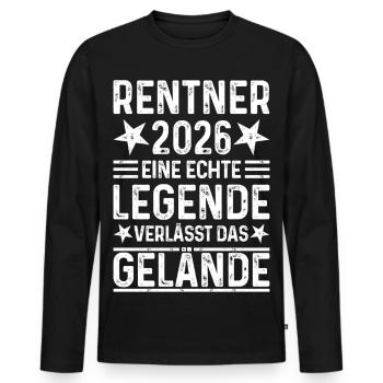 Retraités 2026 - Une légende quitte le site - T-shirt manches longues Premium bio Homme - noir - Devant - Nico (187cm)