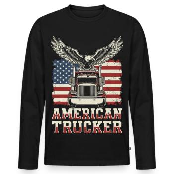 American Trucker Patriotic Truck Driver - Men's Premium Organic Long Sleeve Shirt - black - Front - Nico (187cm)