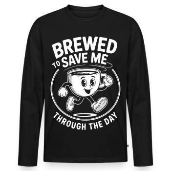 Kaffeebecherheld Rettet Den Tag - Männer Premium Bio Langarmshirt - Schwarz - Vorne - Nico (187cm)