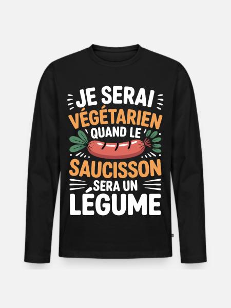 Humour Sausage – Never Vegetarian - Men's Premium Organic Long Sleeve Shirt - black