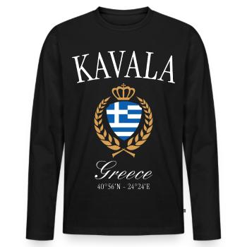 Couronne des armoiries de Kavala Grèce – Souvenir de voyage - T-shirt manches longues Premium bio Homme - noir - Devant - Nico (187cm)
