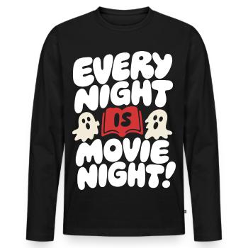 Chaque soir, c’est la soirée cinéma des fantômes - T-shirt manches longues Premium bio Homme - noir - Devant - Nico (187cm)