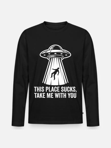 UFO-Entführungstext-Tee - Männer Premium Bio Langarmshirt - Schwarz