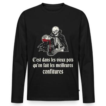 Squelette gourmet des vieux pots - T-shirt manches longues Premium bio Homme - noir - Devant - Nico (187cm)