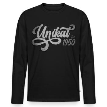 Unikat Est. 1950 - Männer Premium Bio Langarmshirt - Schwarz - Vorne - Nico (187cm)