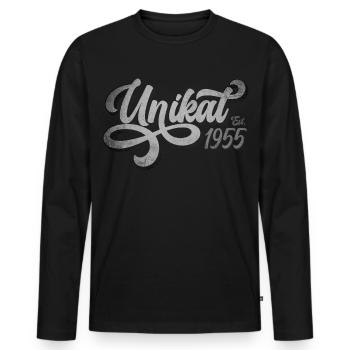 Unikat Est. 1955 - Männer Premium Bio Langarmshirt - Schwarz - Vorne - Nico (187cm)