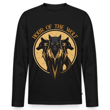 Three-Headed Wolf Fantasy Art – Hour of the Wolf - Men's Premium Organic Long Sleeve Shirt - black - Front - Nico (187cm)