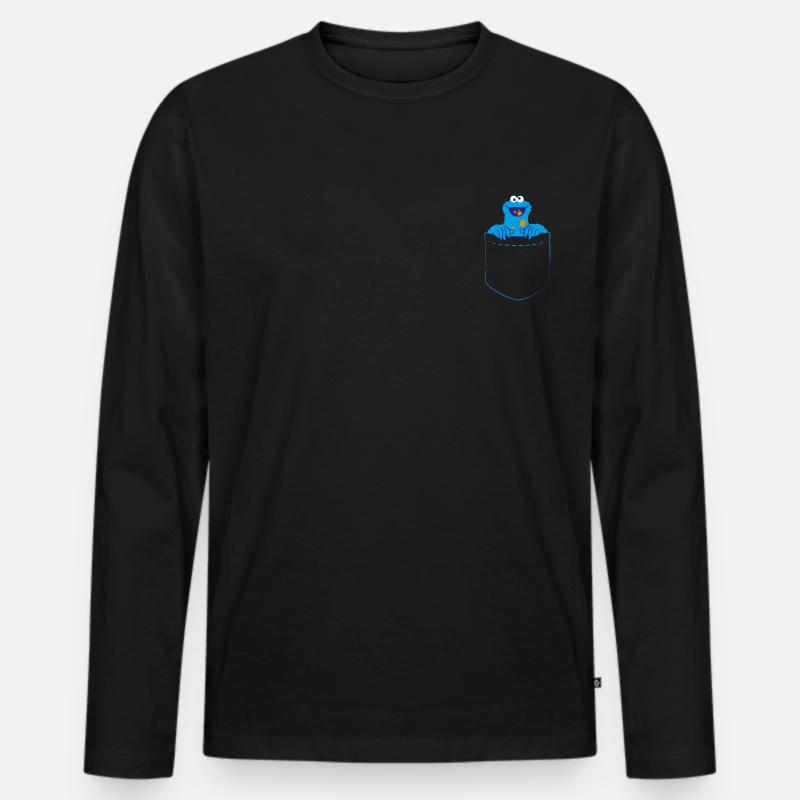 Sesamstraße Krümelmonster Brust - Männer Premium Bio Langarmshirt - Schwarz