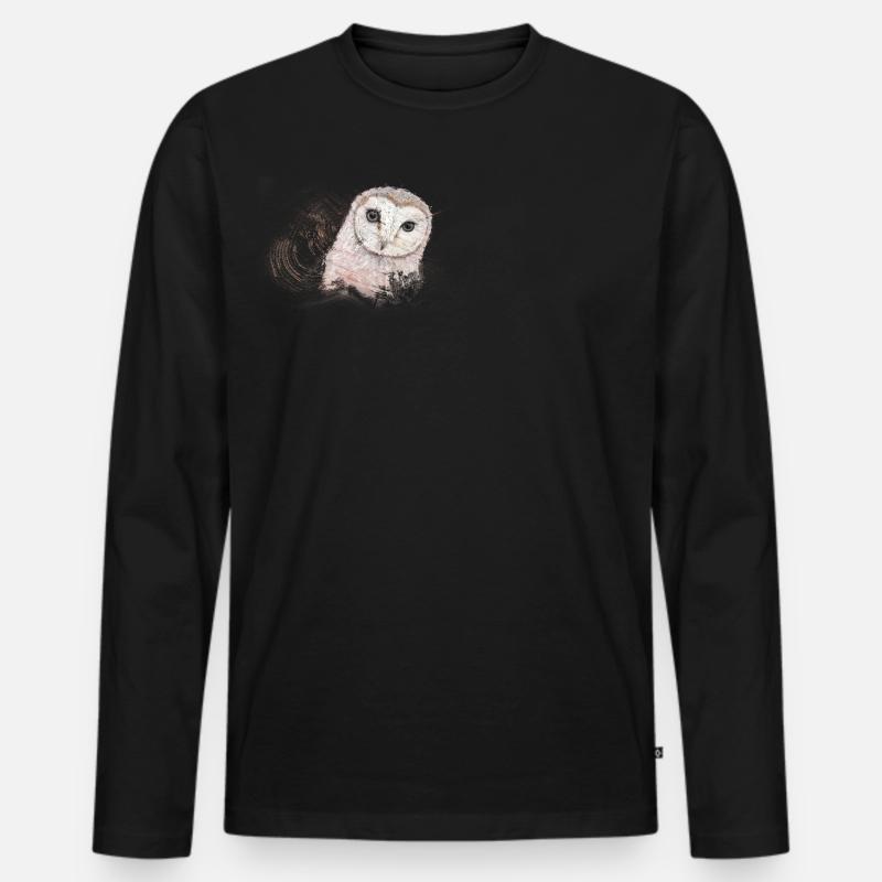 Eule auf Holz - Männer Premium Bio Langarmshirt - Schwarz