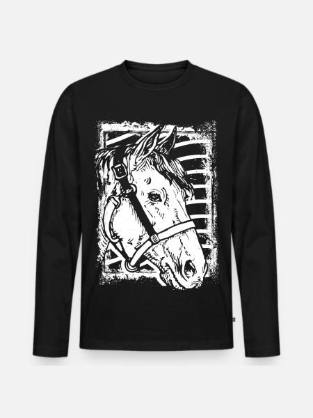 Reiten - Reiter - Pferd - Pferdekopf - Männer Premium Bio Langarmshirt - Schwarz