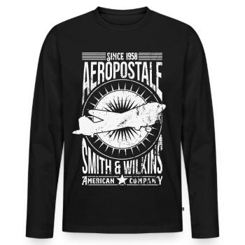 Aeropostale - Männer Premium Bio Langarmshirt - Schwarz - Vorne - Nico (187cm)