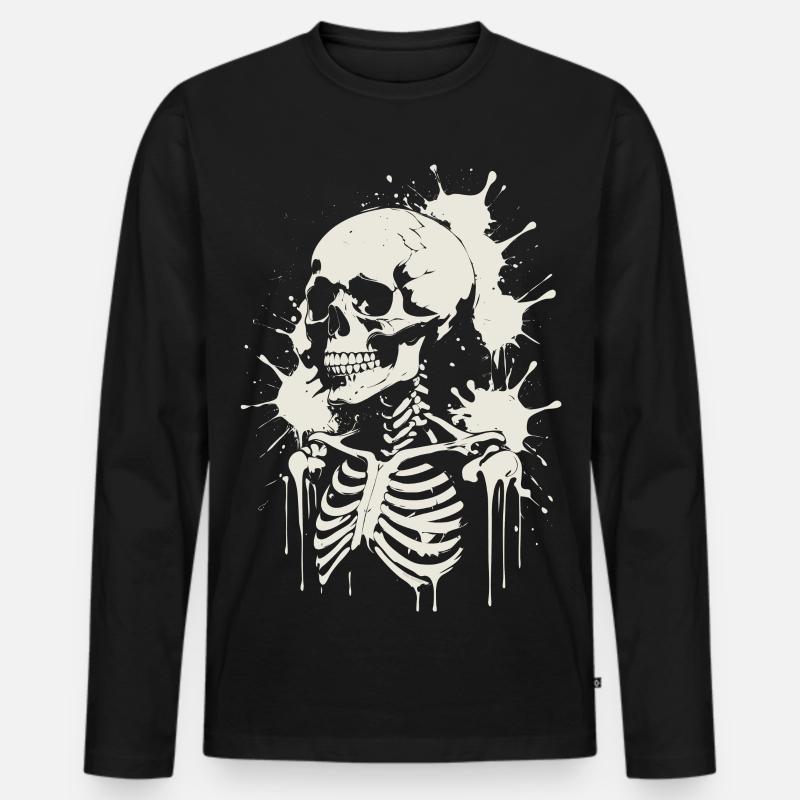 Schädel Skelett Schädel & Malerei - Männer Premium Bio Langarmshirt - Schwarz