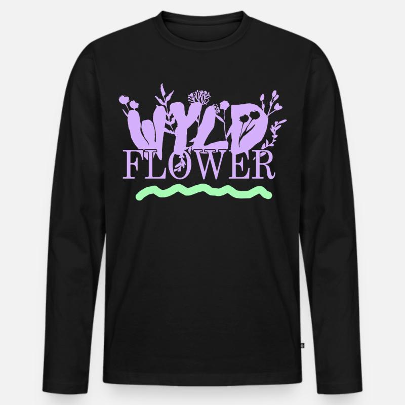 Wyld Flower – Boho Vibes - Männer Premium Bio Langarmshirt - Schwarz