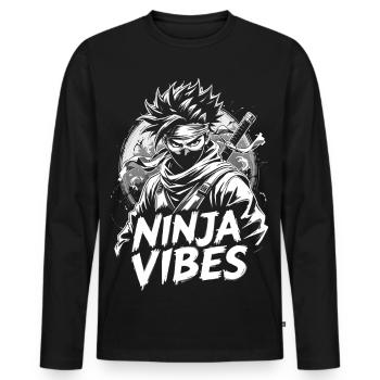 Ninja Vibes T-shirt Design - Men's Premium Organic Long Sleeve Shirt - black - Front - Nico (187cm)
