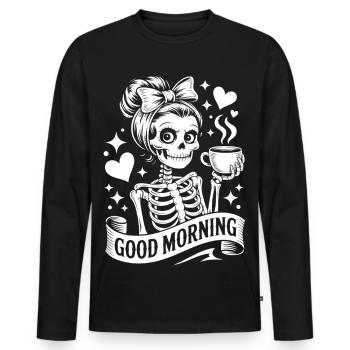 Guten Morgen Skelett mit Kaffee - Männer Premium Bio Langarmshirt - Schwarz - Vorne - Nico (187cm)