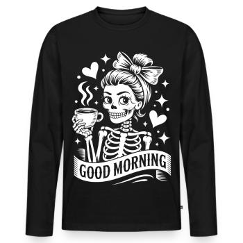 Coffee Skeleton Morning Motif - Men's Premium Organic Long Sleeve Shirt - black - Front - Nico (187cm)
