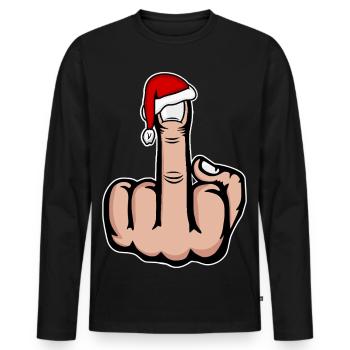 Doigt d’honneur de Noël avec chapeau de Père Noël - T-shirt manches longues Premium bio Homme - noir - Devant - Nico (187cm)