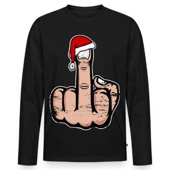 Weihnachten Mittelfinger mit Weihnachtsmütze - Männer Premium Bio Langarmshirt - Schwarz - Vorne - Nico (187cm)