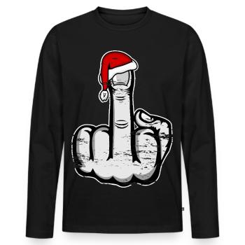 Christmas Middle Finger with Santa Hat - Men's Premium Organic Long Sleeve Shirt - black - Front - Nico (187cm)