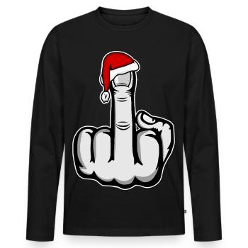 Weihnachten Mittelfinger mit Weihnachtsmütze - Männer Premium Bio Langarmshirt - Schwarz - Vorne - Nico (187cm)