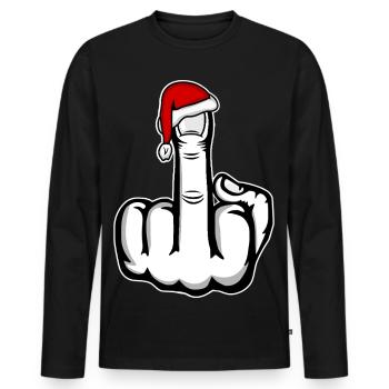 Weihnachten Mittelfinger mit Weihnachtsmütze - Männer Premium Bio Langarmshirt - Schwarz - Vorne - Nico (187cm)