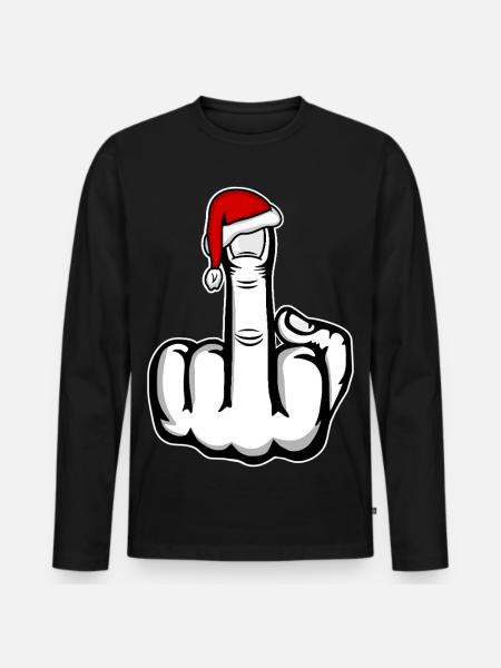 Christmas Middle Finger with Santa Hat - Men's Premium Organic Long Sleeve Shirt - black