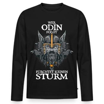 Wer Odin folgt fürchtet keinen Sturm - Männer Premium Bio Langarmshirt - Schwarz - Vorne - Nico (187cm)