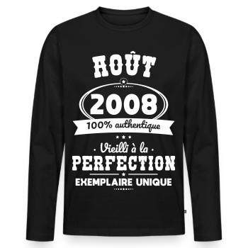 Anniversaire 18 ans - Août 2008 Perfection - T-shirt manches longues Premium bio Homme - noir - Devant - Nico (187cm)