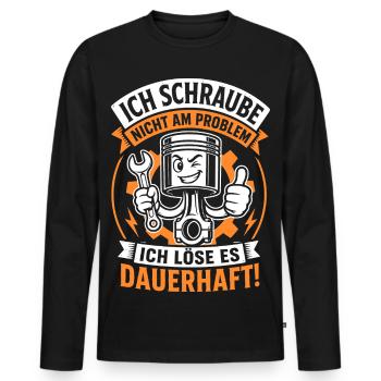 Ich schraube nicht am Problem - Männer Premium Bio Langarmshirt - Schwarz - Vorne - Nico (187cm)
