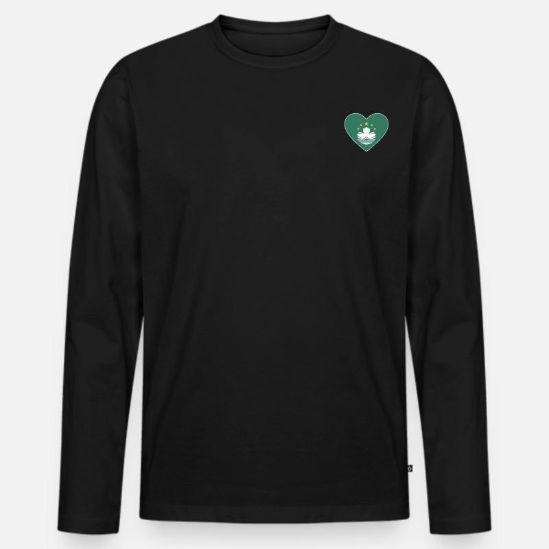 Macau Flagge Herz - Männer Premium Bio Langarmshirt - Schwarz